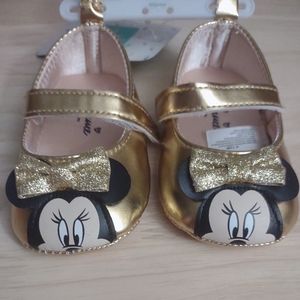 Disney Baby Minnie Mouse Gold Glitter Bow Shoes 9-12 Months Infant